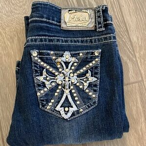 Miss Chic Jeans sz 5. Embellished Cross Blue Denim Bootcut Low Rise